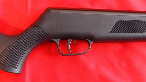 Black High Force Silenced Air Rifle with Textured Grip and Safety Features