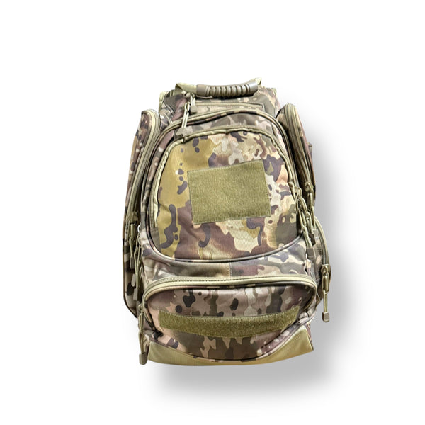 50L waterproof camouflage tactical backpack with multiple compartments and top handle