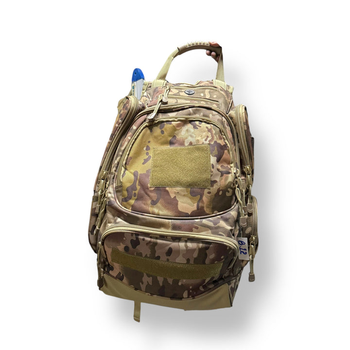 50L waterproof camouflage tactical backpack with multiple compartments and top handle