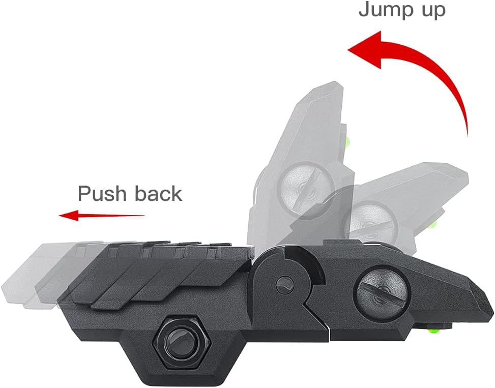 Adjustable fiber optic flip-up firearm sight with windage adjustment on M-LOK Handguard