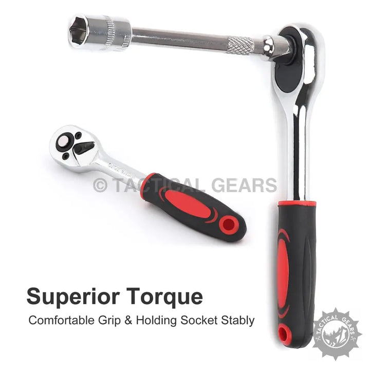 Chrome-plated heavy duty car ratchet wrench socket set with plastic box and extension