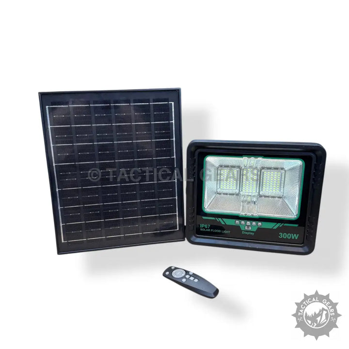 Solar-powered floodlight with remote control featuring LED beads and 600w Solar Panel