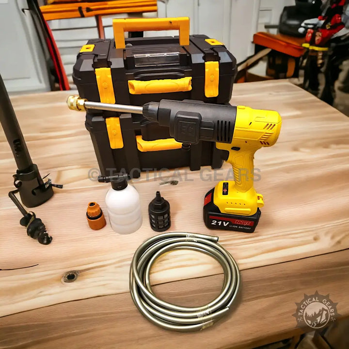 Cordless 21V Rechargeable Pressure Washer with long nozzle and removable battery pack