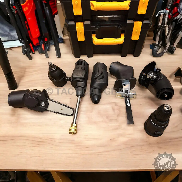 Modular power tool attachments for 7-in-1 21V rechargeable tools set