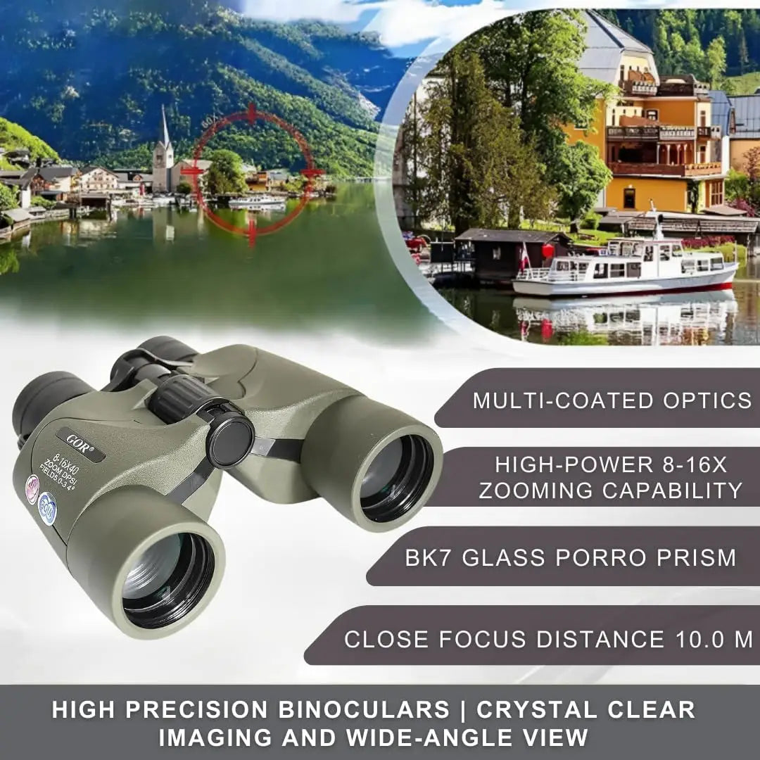 Green binoculars with multi-coated optics and 8-16x zoom for 10x40 imported 1km binoculars