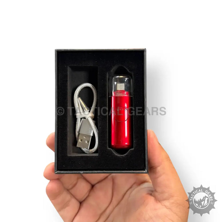 Red portable charger and braided USB cable in a gift box for mini power bank use