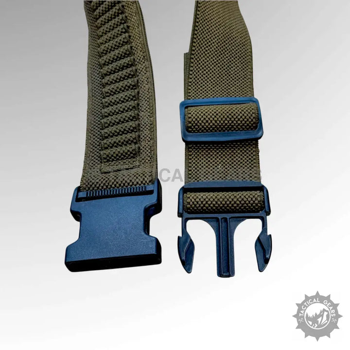 Olive green webbing straps with black buckles for 9mm belt holster and mag pouch
