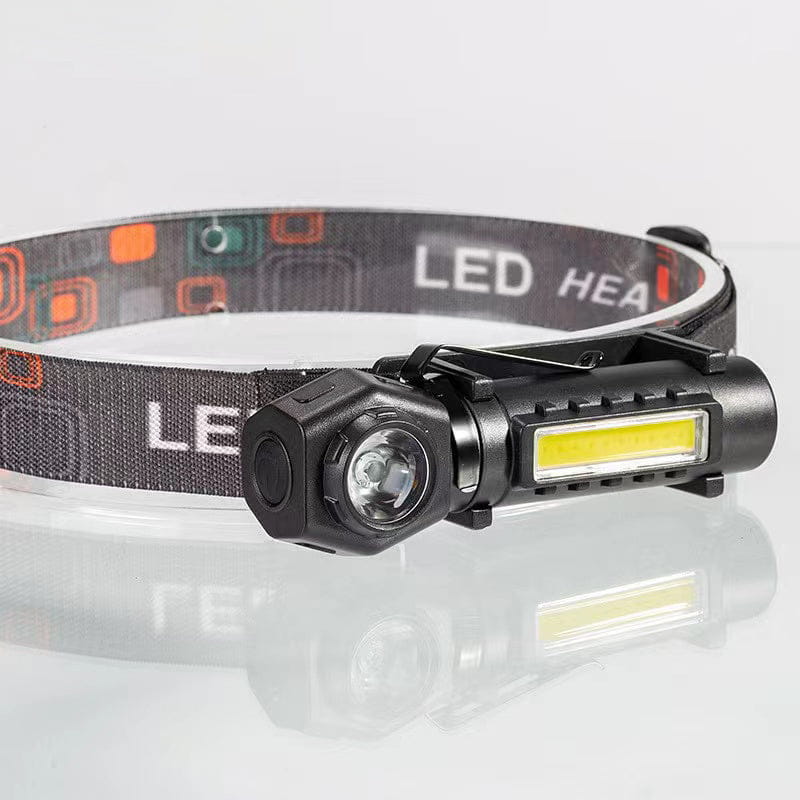 Black LED headlamp with elastic headband and dual lights, KX-212 flashlight for outdoor use