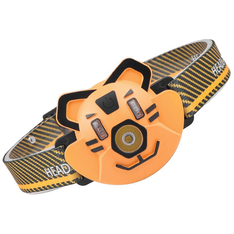 Kids Orange Tiger Headlight featuring a tiger headlight design with an orange cat shape and black yellow striped band
