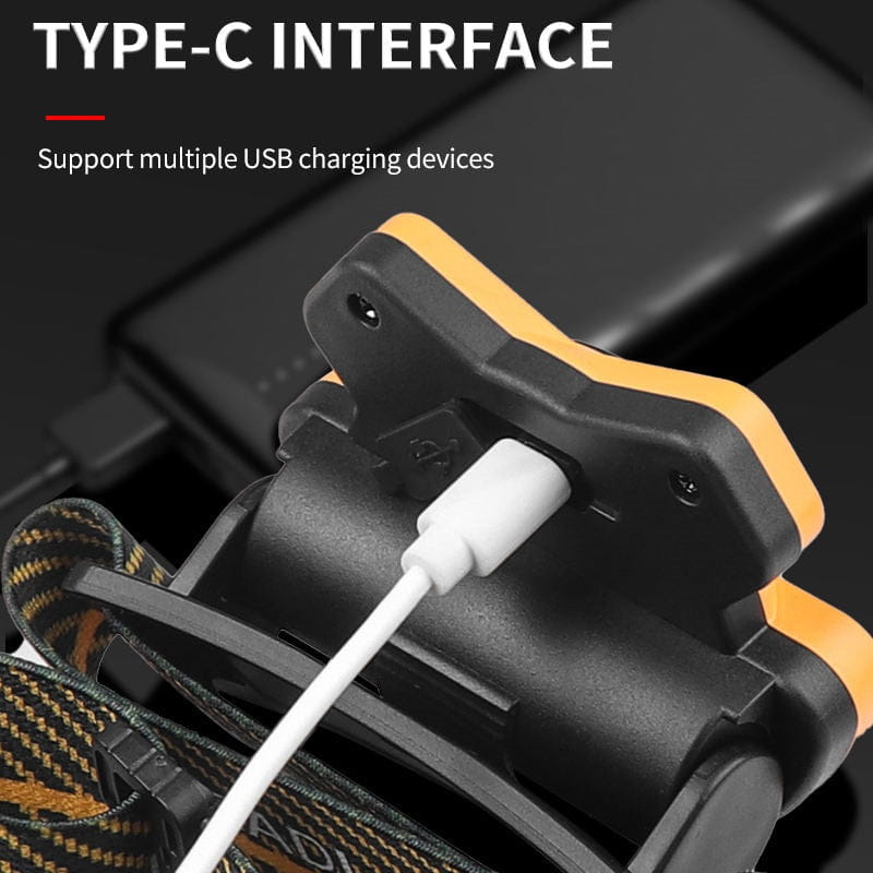 Kids Orange Tiger Headlight with black and orange design and USB-C charging cable