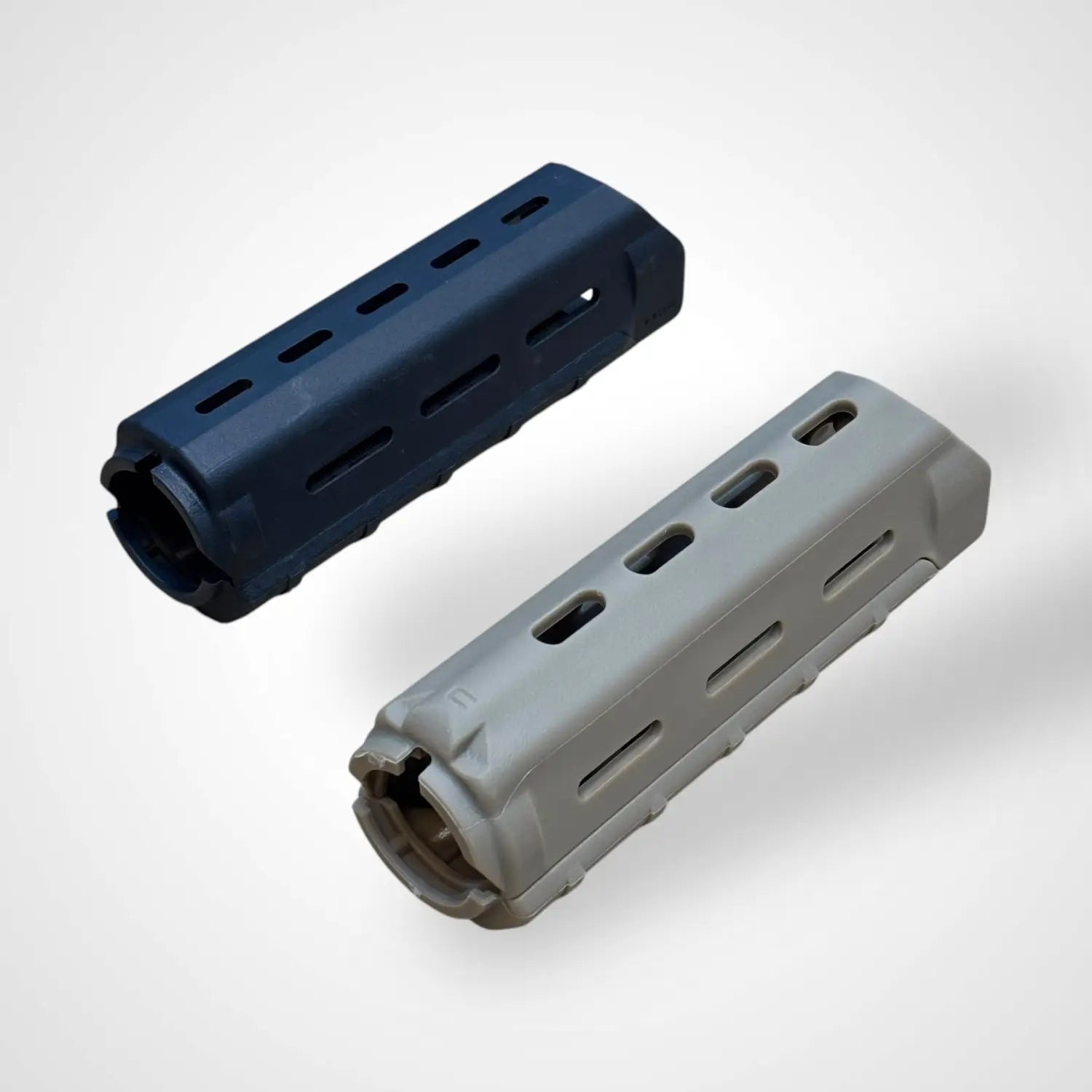 Tan Blue and Gray M-LOK Rifle Hand Guard with dark blue and light gray hand guards