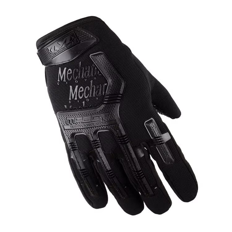 Black tactical mechanix gloves with reinforced knuckles for durability and protection