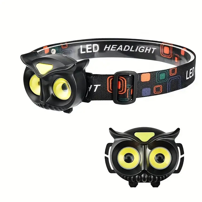 Black Owl Rechargeable WT209 Headlight with LED owl-shaped design and adjustable strap