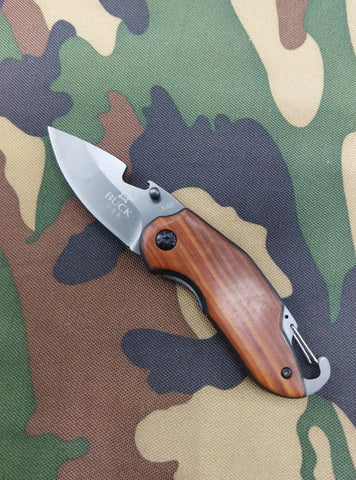 Buck X48 folding knife with wooden handle and integrated bottle opener