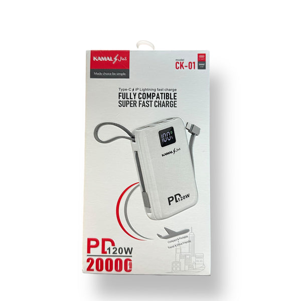 120W PD Super Fast Charging Power Bank with Retractable Lightning Cable