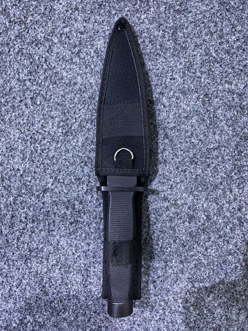 Black titanium hunting knife with 5cm blade, black dagger with handle and sheath