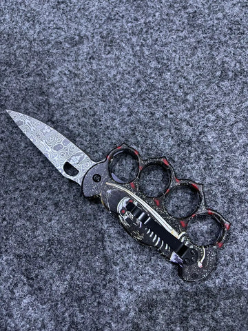 Browning X-81 Skull Knuckle Duster Folding Knife with 50cm Damascus blade and red accents