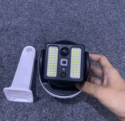 Solar Motion Security Light with Remote Control featuring outdoor security camera and LED floodlights
