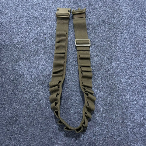 Olive green shotgun cartridge belt with buckles, tactical shotgun shell bandolier