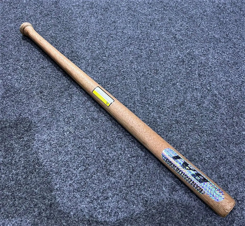 Light brown wooden baseball bat with holographic label for professional gameplay
