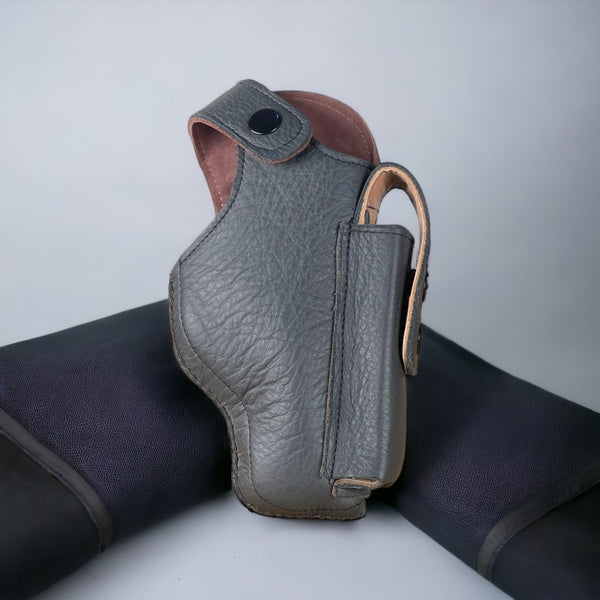 Genuine Leather Belt Holster with Built in Mag Pouch