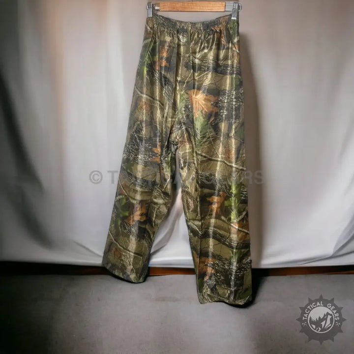Camouflage outdoor pants with elastic waist from All Purpose Men’s Camo Rain Suit