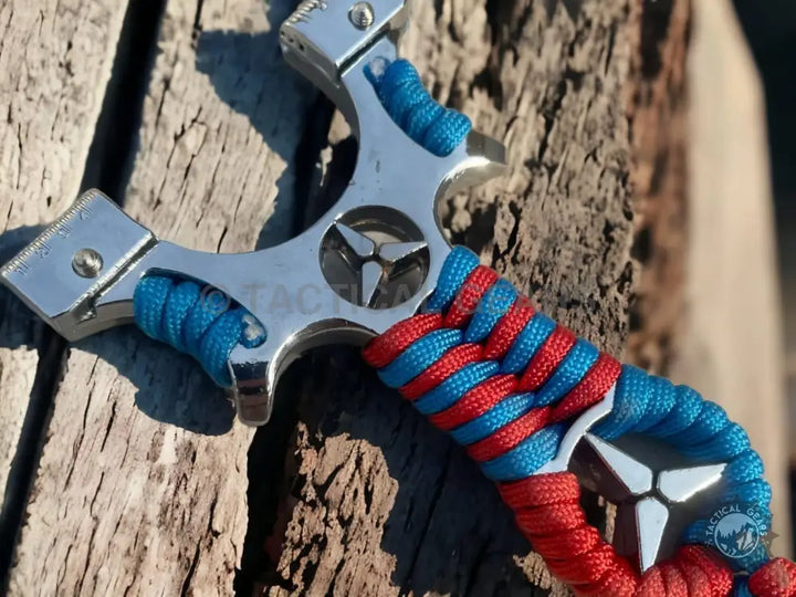 Alloy Slingshot with Laser Light and Red Blue Paracord Handle for Target Shooting