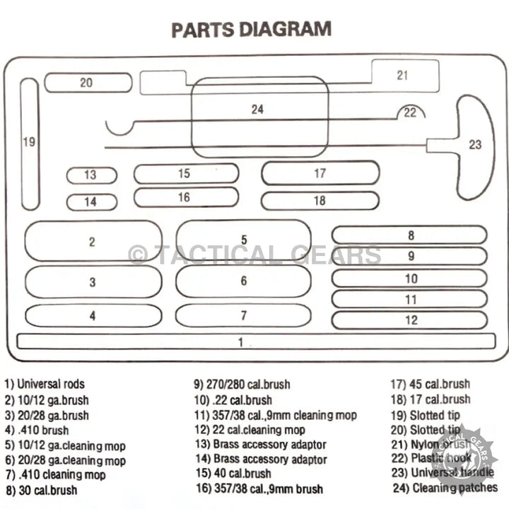 Universal Cleaning Kit with cal brushes, cleaning mops, and accessories for firearms