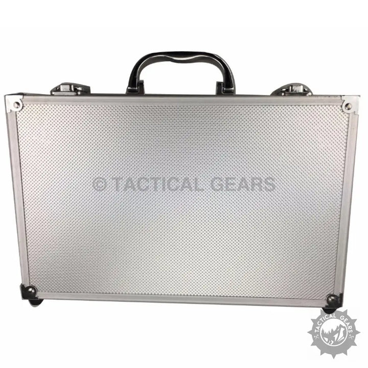 Silver aluminum briefcase with black handle and reinforced corners for Universal Cleaning Kit