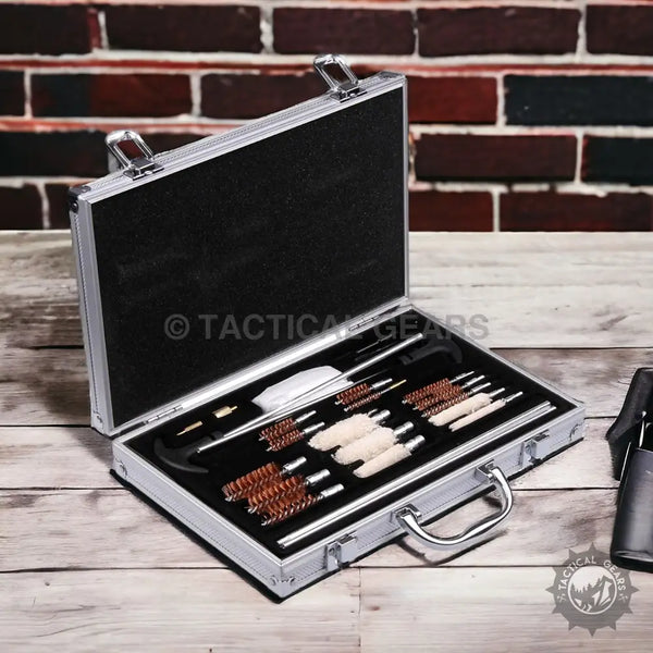 Universal Cleaning Kit in an open aluminum case with brushes, rods, and cleaning mop