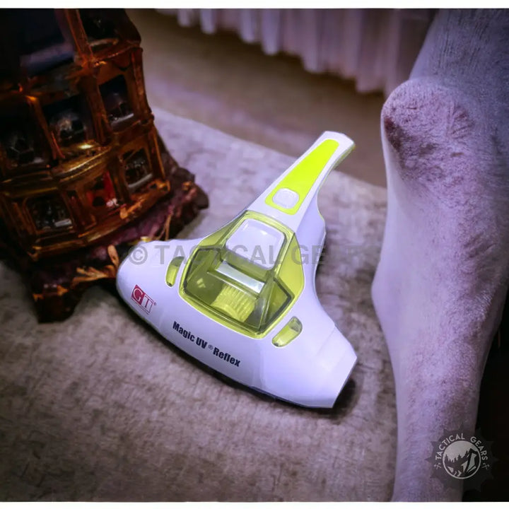 White and lime green handheld UV shoe sanitizer from Anti Mite Vacuum Cleaner for anti mite protection