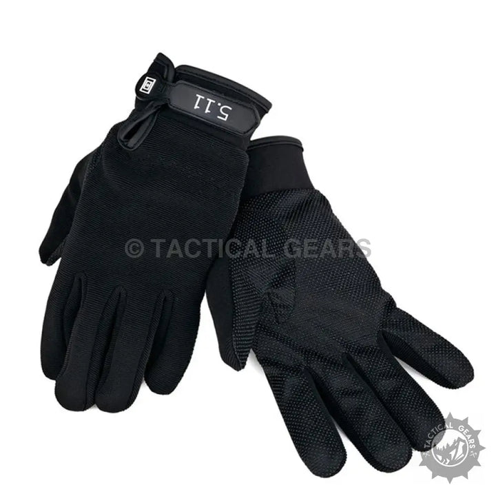 Black tactical anti-skid gloves with adjustable wrist straps for shooting and gym use