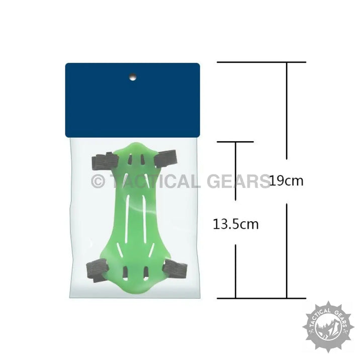 Green archery armguard in clear packaging with blue header for Archery Bow Arm Guard