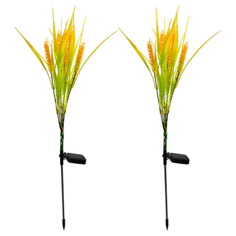 Wheat Solar Powered Garden Lights with green leaves and yellow seed heads for outdoor decor