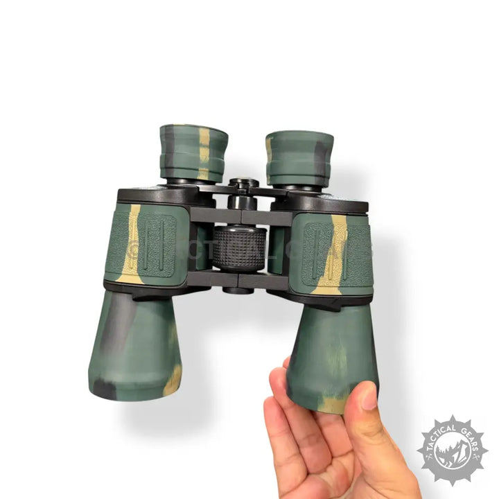 Camouflage-patterned Baigish 60x60 binoculars with textured central focusing wheel