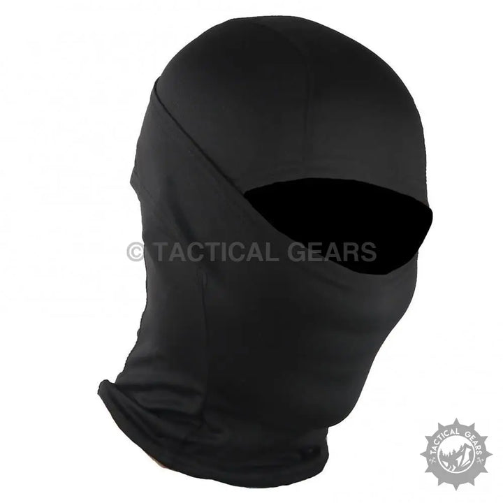 Black balaclava neck gaiter cap with open eye slot for full face coverage