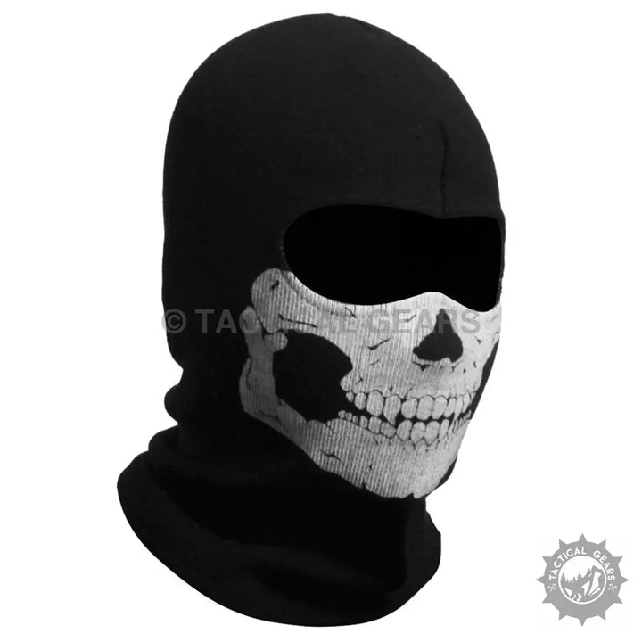 Black balaclava with white skull design, ideal as a balaclava neck gaiter for outdoor activities