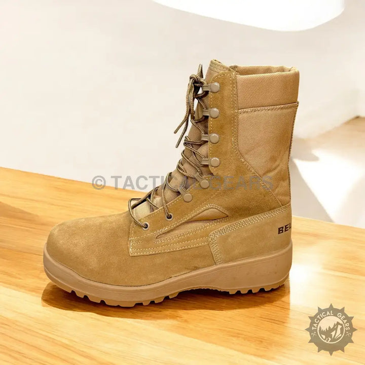 Tan suede and fabric combat boot with laces from Belleville C300 Toe Boots collection