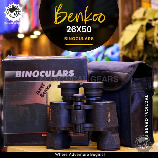 Black Benkoo 26x50 binoculars with carrying case and packaging for outdoor viewing