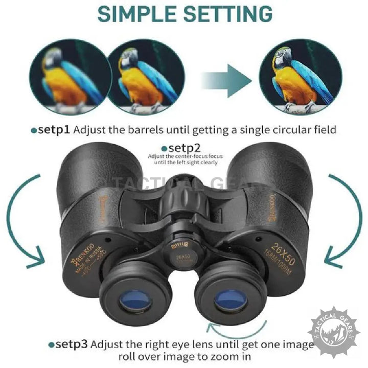 Benkoo 26x50 binoculars with blue-coated lenses for clear viewing and carrying case