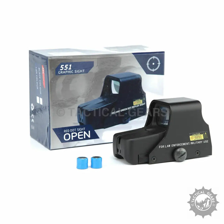 Black 551 graphic reflex sight with red and green dot sight for tactical use