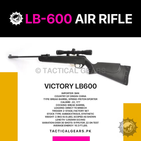 Black LB-600 Air Rifle 5.5mm with scope and factory set trigger blade