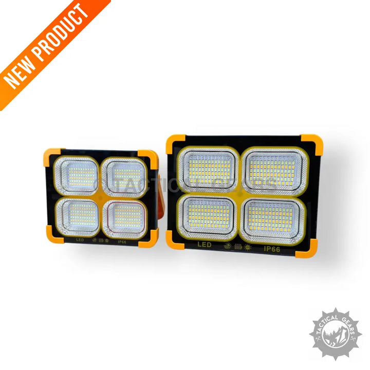 Black and Yellow Solar Flood Light with rectangular LED floodlights and black frames