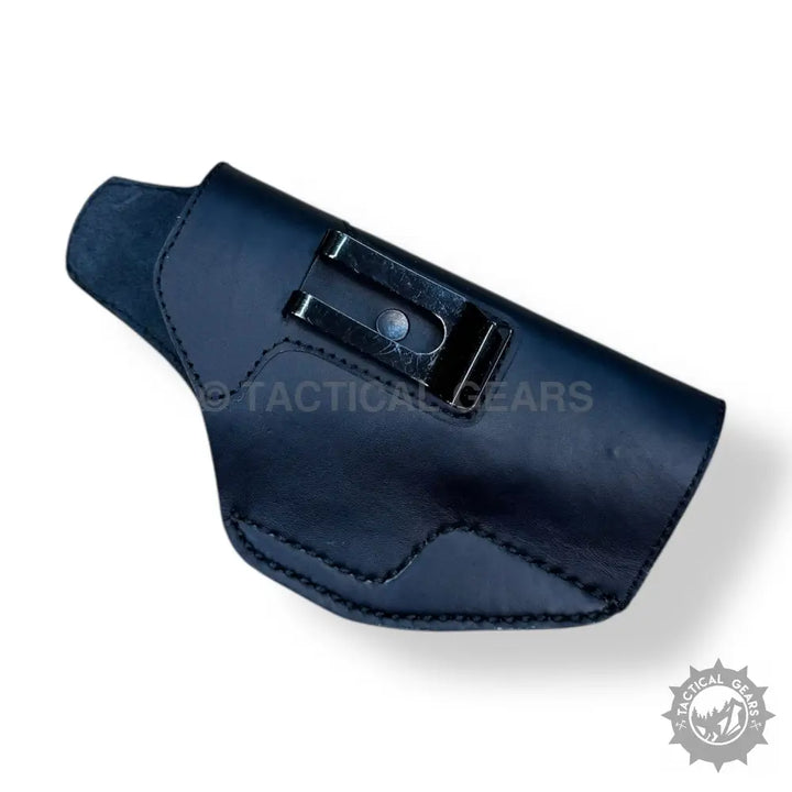Black leather gun holster with metal belt clip for easy carrying and secure fit