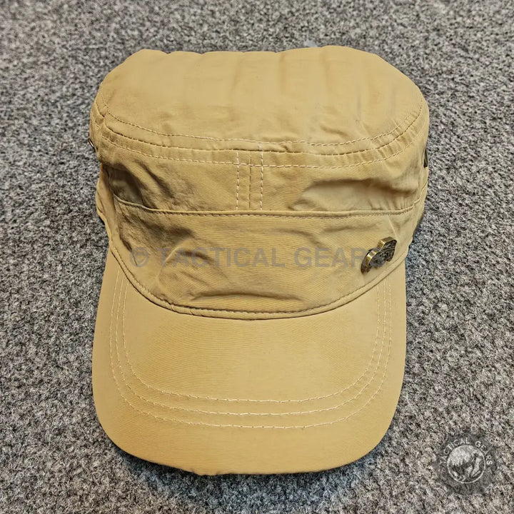 Tan Jeep Military Hat with structured brim, perfect for military style and outdoor use