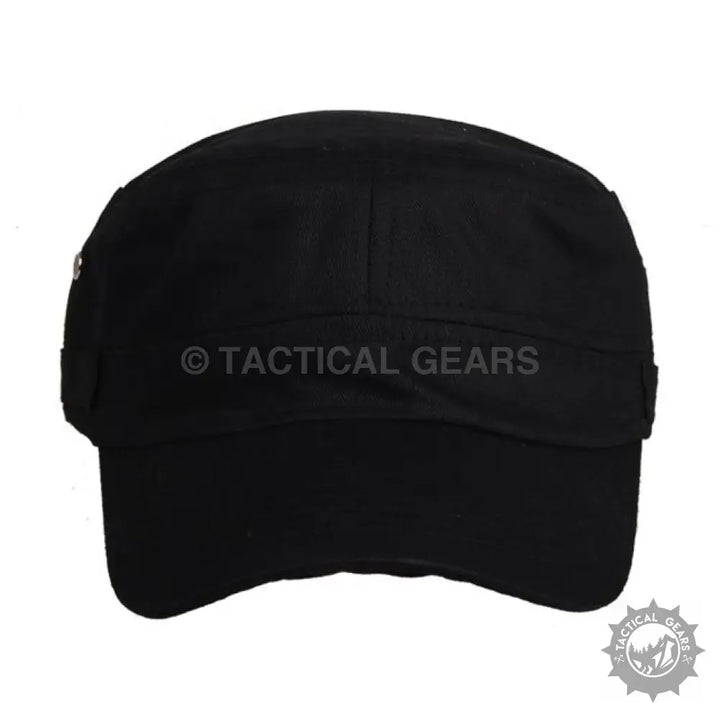 Black Jeep Military Hat with flat top and stiff brim, military-style patrol cap
