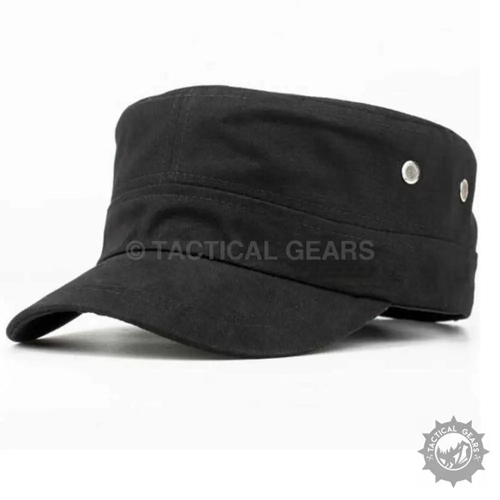 Black military-style cadet cap with flat top and stiff brim for Jeep Military Hat