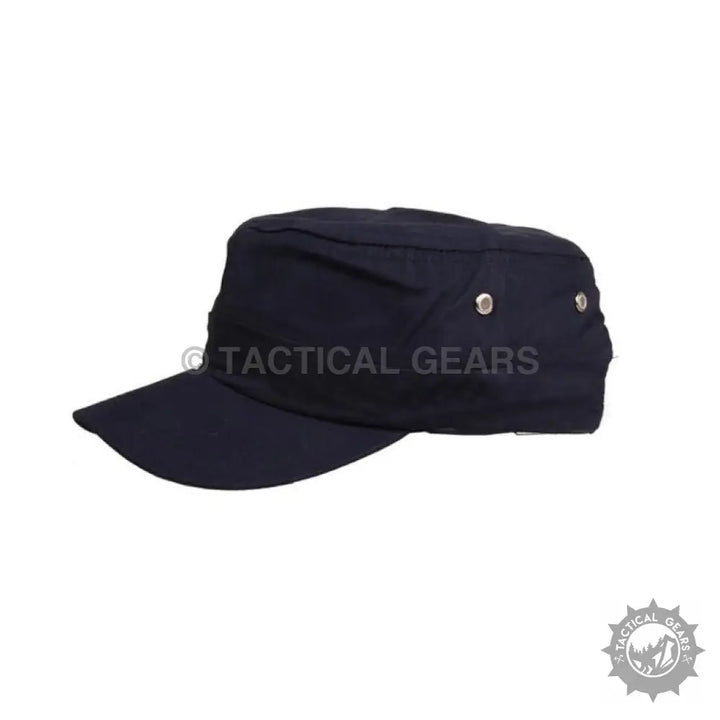 Dark blue Jeep Military Hat with flat top, brim, and metal eyelets for military style