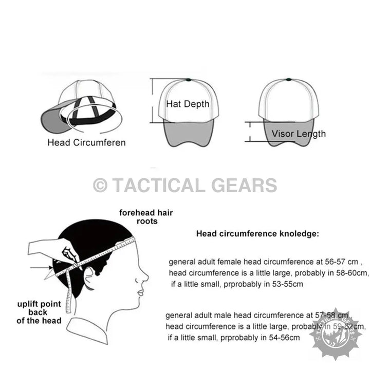 Diagram showing how to measure head circumference for Jeep Military Hat and military hat fit