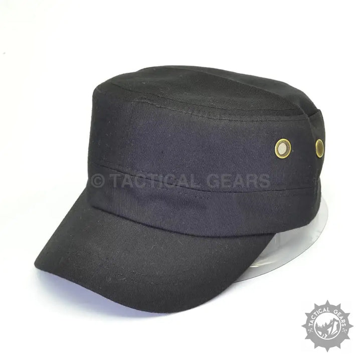 Black military-style cadet cap with flat top and brim for Jeep Military Hat or military use